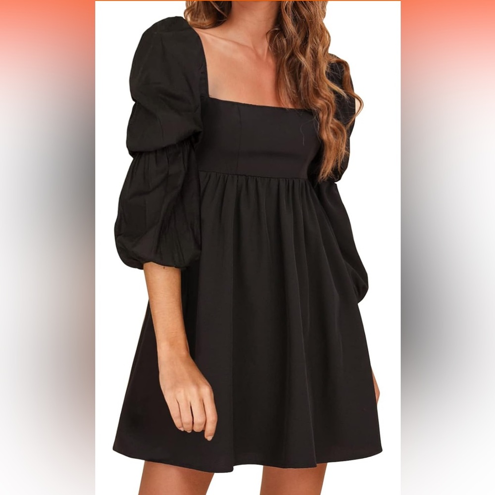 ✨Square Neck Dress Long Puff Sleeve A-Line Casual Short Mini Dresses✨
